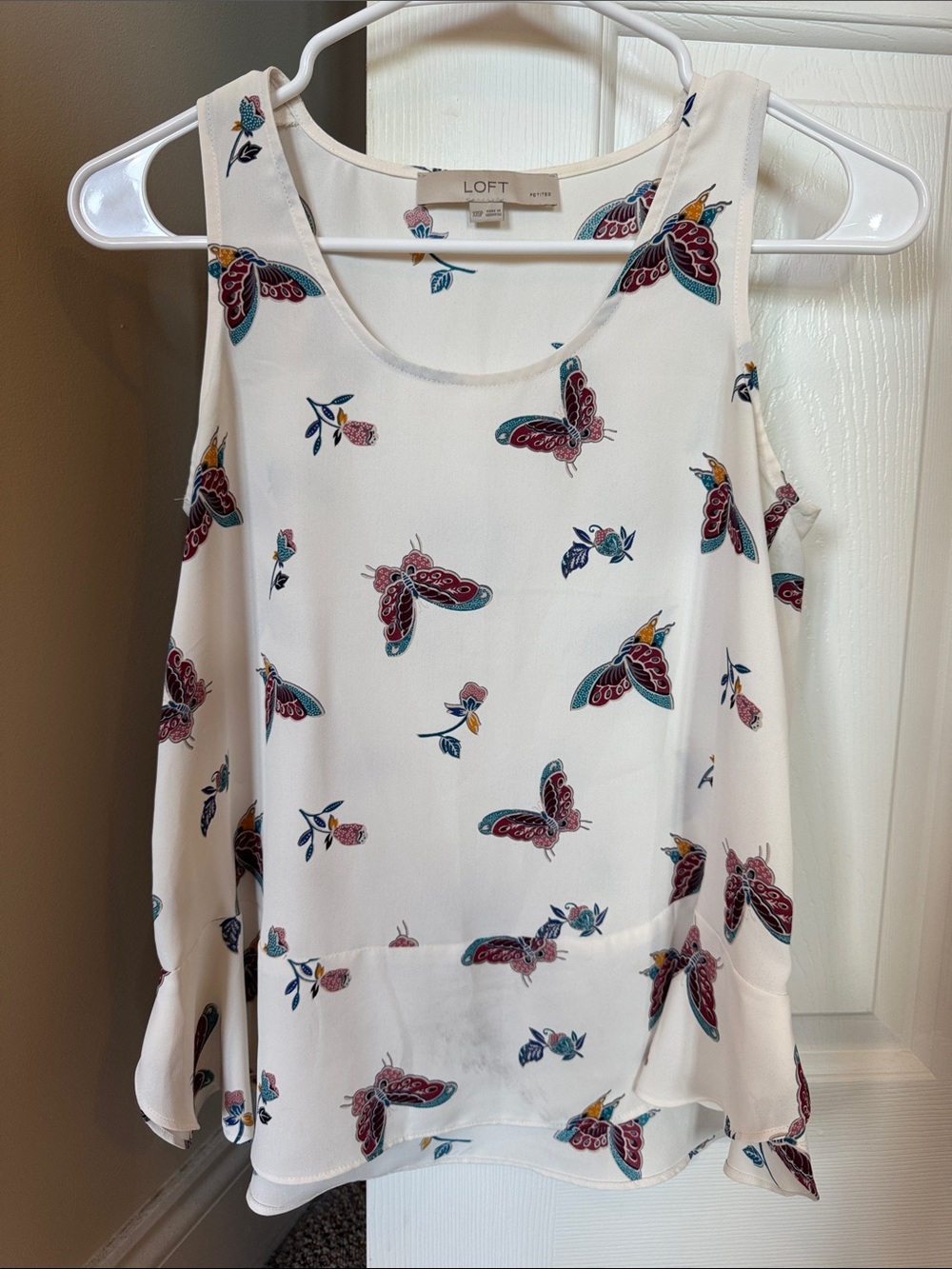 LOFT Cream Butterfly-Print Sleeveless Camisole